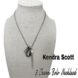 KENDRA SCOTT GORGEOUS 3 Charm Silver Bolo Necklace. Lion Stake Crystal